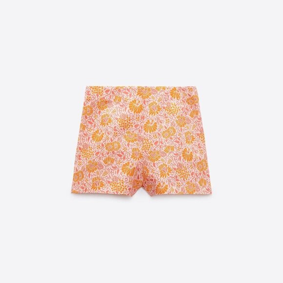 NWT Zara pink, orange & lilac floral print linen cotton blend shorts, XS - Picture 6 of 10